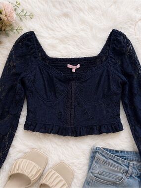 Long Sleeve Cropped Lace Corset Top